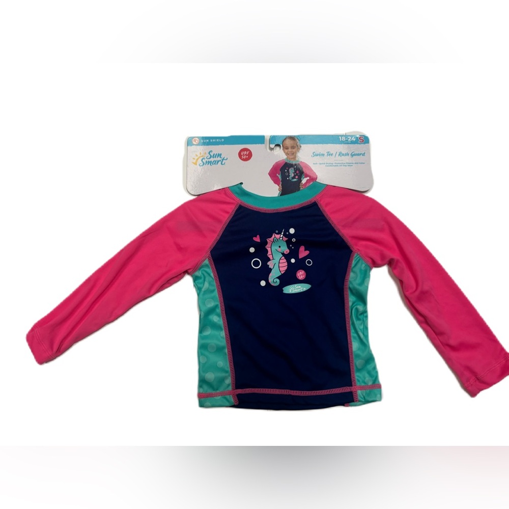 Sun Smart Sea Horse Baby Toddler Long Sleeve Rash Guard Swim Tee UPF 50